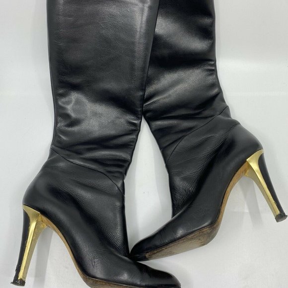 JIMMY CHOO Black Leather Knee high boots 7.5 - Picture 12 of 12